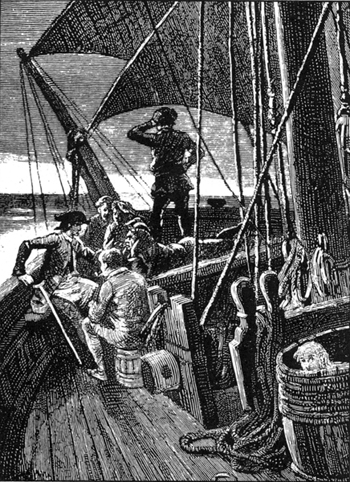 John Hawkins in an apple barrel listening to pirates -  www.Yo-Ho-Ho-And-A-Bottle-Of-Rum.com